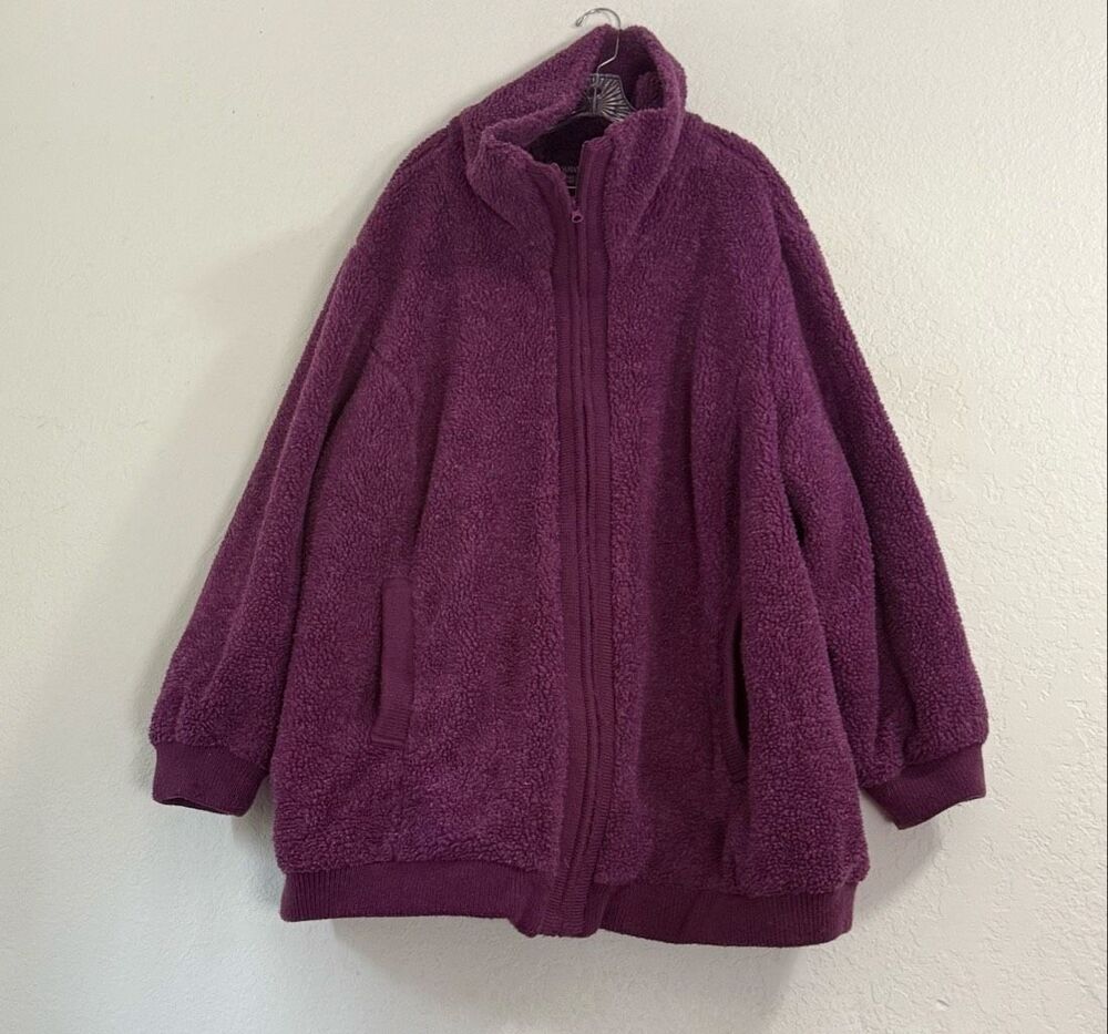Roman's purple furry fuzzy Sherpa jacket 5x puppy cowl neck full zip